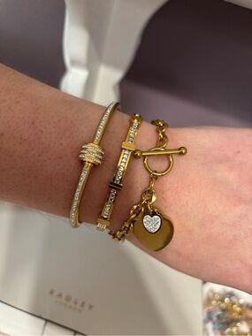 Gold Crystal Toggle Heart Charm Bracelet set
